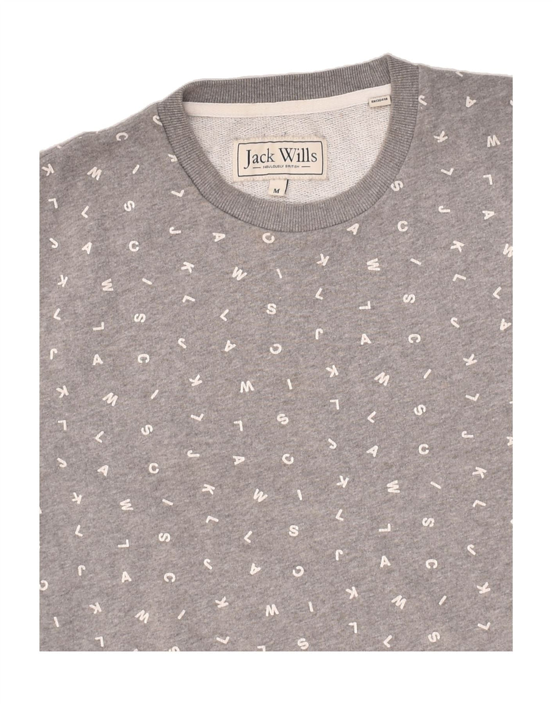 JACK WILLS Mens Graphic Sweatshirt Jumper Medium Grey Spotted Cotton | Vintage Jack Wills | Thrift | Second-Hand Jack Wills | Used Clothing | Messina Hembry 