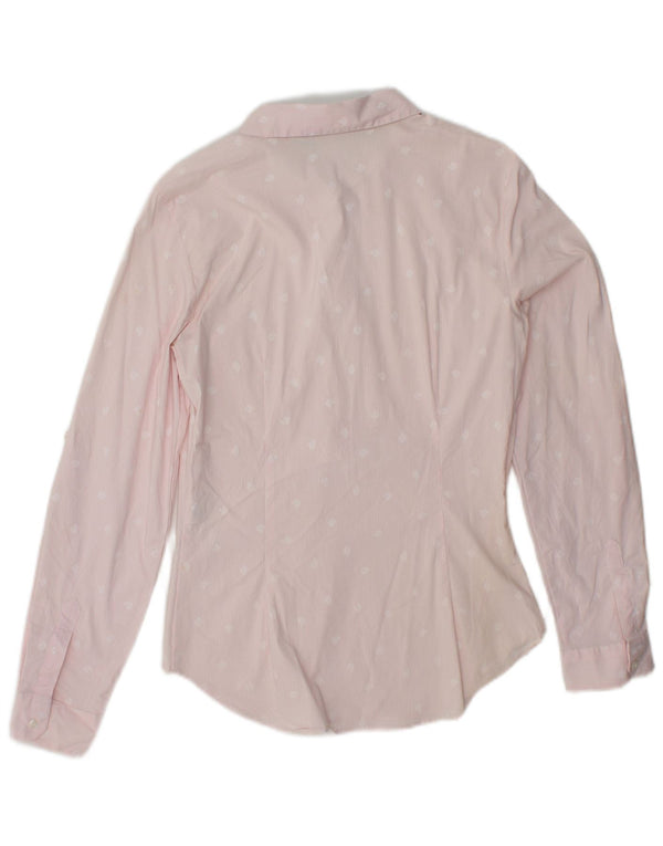 Zara Damen Langarm-Pullover-Hemd UK 12 Mittelrosa Paisley-Baumwolle
