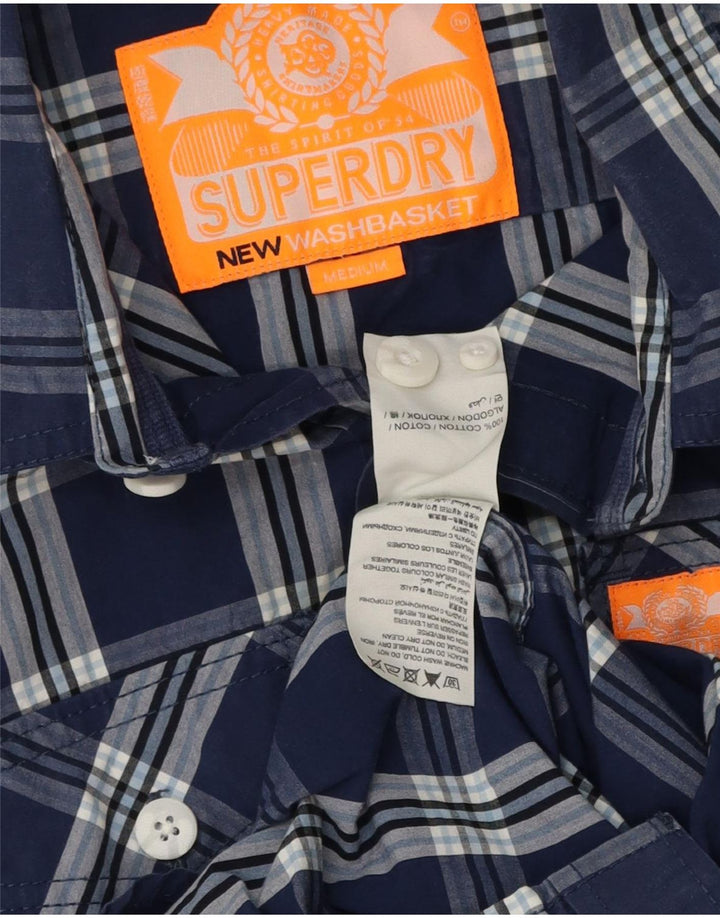 Superdry Herren-Hemd aus mittelblauer Baumwolle mit Karomuster in Marineblau