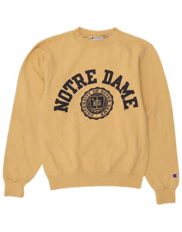 Champion Mens Notre dame academy Graphic Sweatshirt Jumper XS Yellow Cotton
