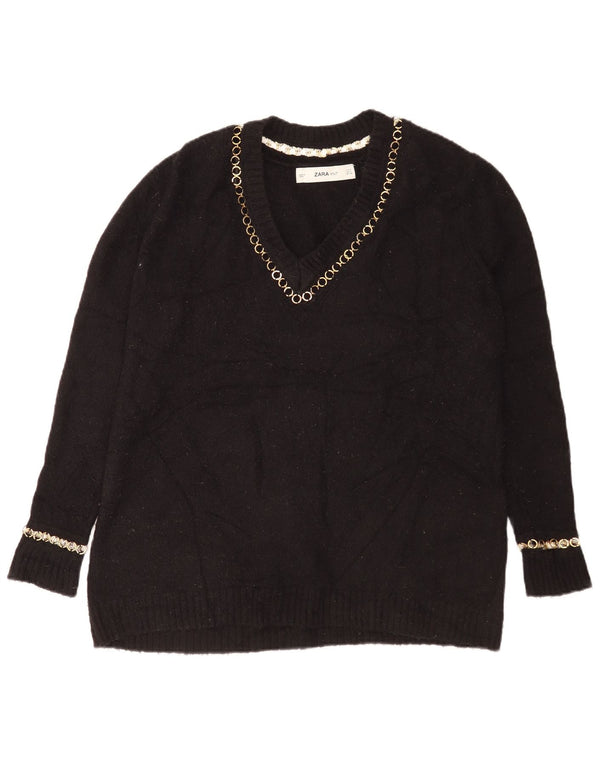 Zara Damen-Pullover mit V-Ausschnitt, übergroß, Gr. 10, Größe S, Schwarz, Acryl