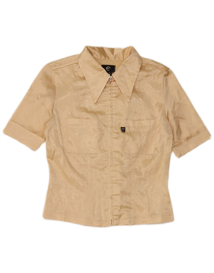 Easy Damen Crop Kurzarm-Hemdbluse UK 10 Small Beige Polyester