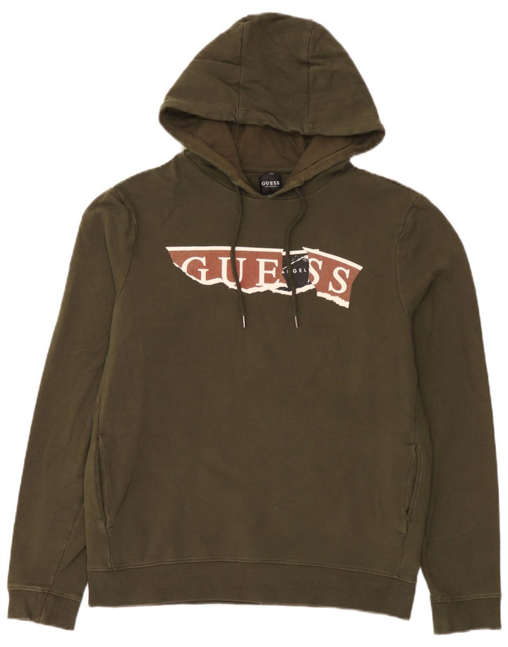 Guess Herren-Kapuzenpullover mit Grafik, mittlere Khaki-Baumwolle