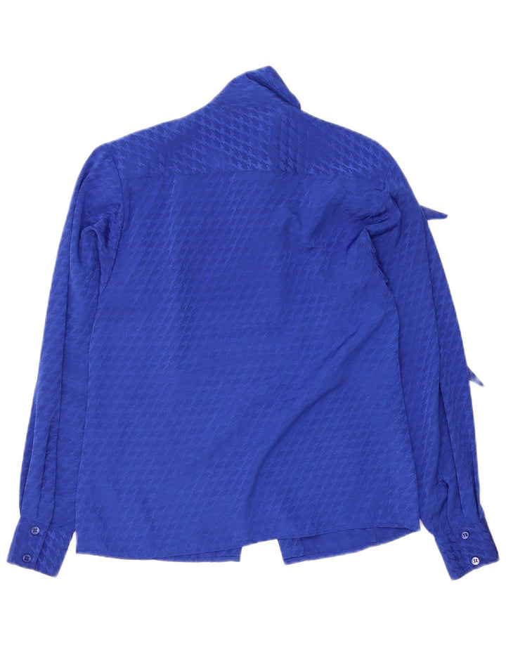Evan Picone Damen-Hemdbluse mit vorderer Krawatte, US 4, klein, blauer Hahnentrittmuster