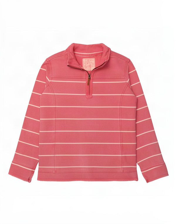 Fat Face Damen-Sweatshirt mit Reißverschluss am Hals, UK 16, Größe L, rosa, gestreift, Baumwolle