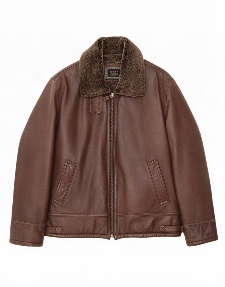Itallo Herren Shearling Jacke IT 50 Großes braunes Leder