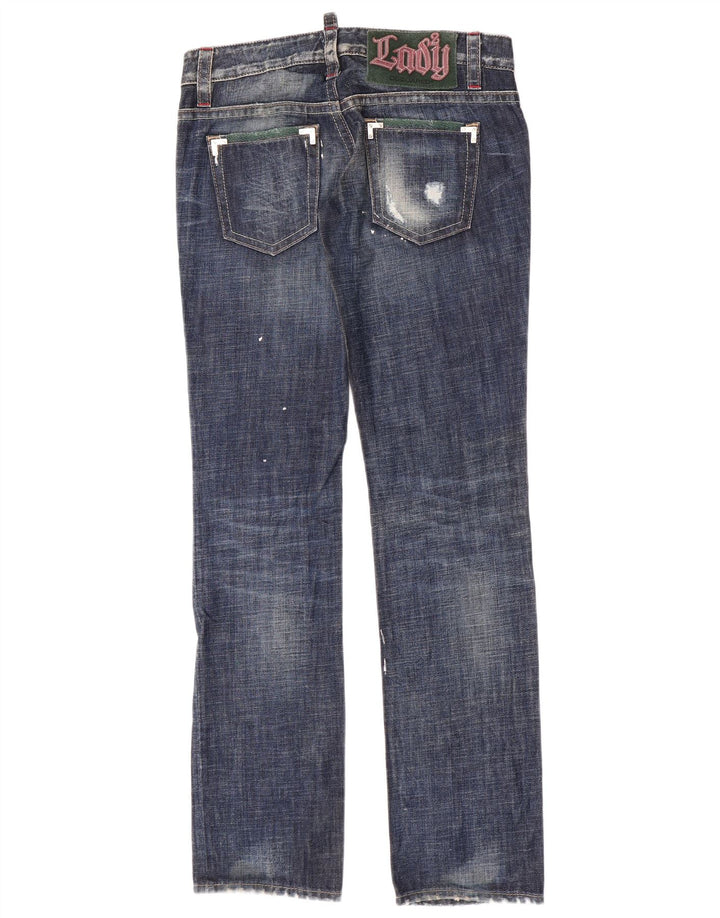 Dsquared2 Damen Super Low Straight Jeans IT 44 Medium W32 L35 Blau gepunktet