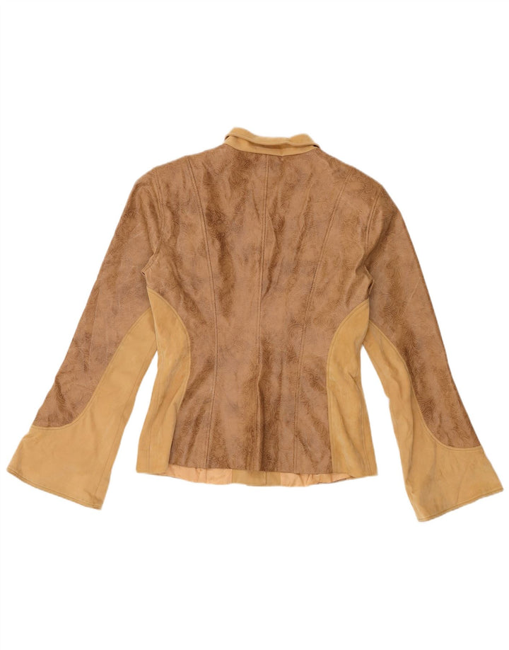 Leopard Damen Lederjacke IT 46 Großes Braunes Blumenmuster