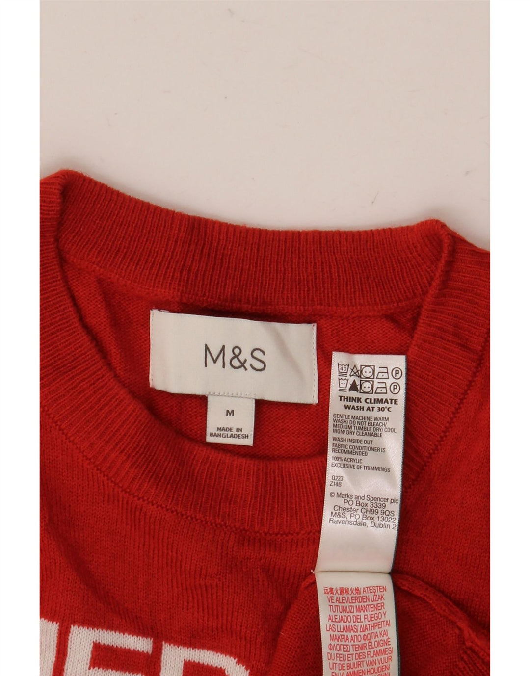 Marks & Spencer Herren-Pullover mit grafischem Rundhalsausschnitt, mittelrot, Weihnachten