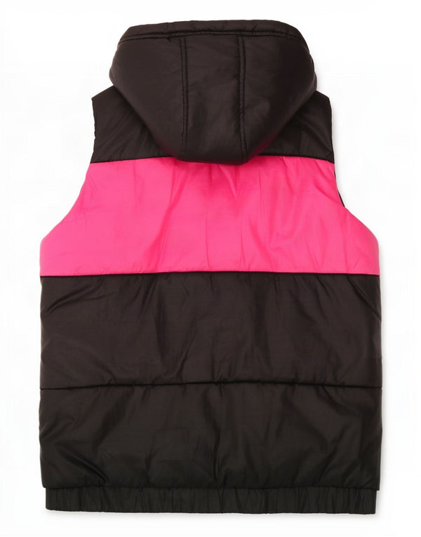 Adidas Damen Kapuzenweste, gepolstert, EU 36, Größe S, Schwarz, Colourblock-Polyester