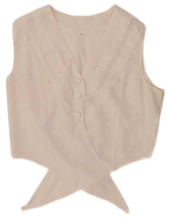 Vintage Damen Crop Front Tie Shirt Bluse UK 12 Mittelweiß geblümt