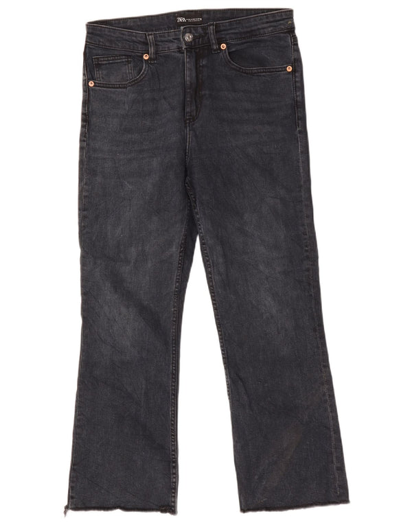 Zara Damen High Waist Crop Bootcut Jeans EU 40 Medium W30 L25 Schwarz