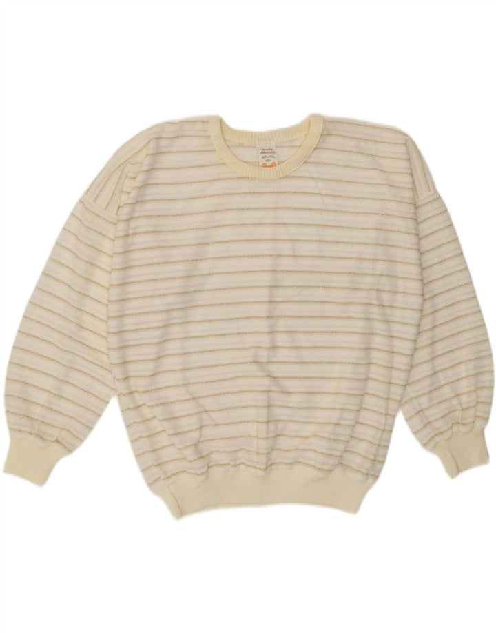 Vintage Damen Pullover mit Rundhalsausschnitt, EU 42, groß, weiß gestreift
