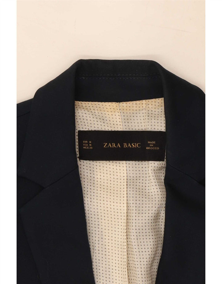 Zara Damen 1-Knopf-Blazerjacke UK 12 Mittelmarineblaue Baumwolle