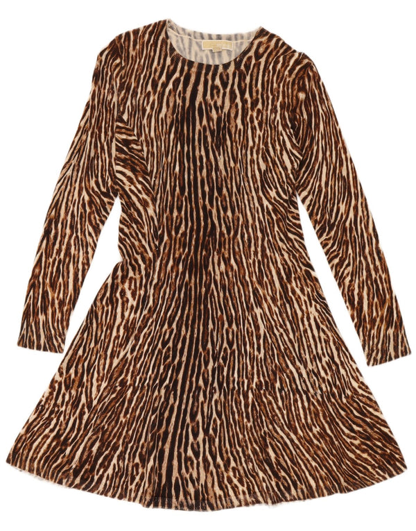 Michael Kors Damen Pulloverkleid UK 12 Mittelbraune Baumwolle mit Animal-Print