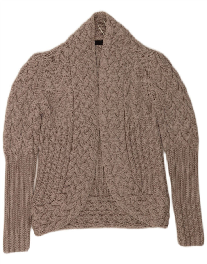 Reiss Offener Damen-Cardigan-Pullover UK 14 Mittelbeige Wolle
