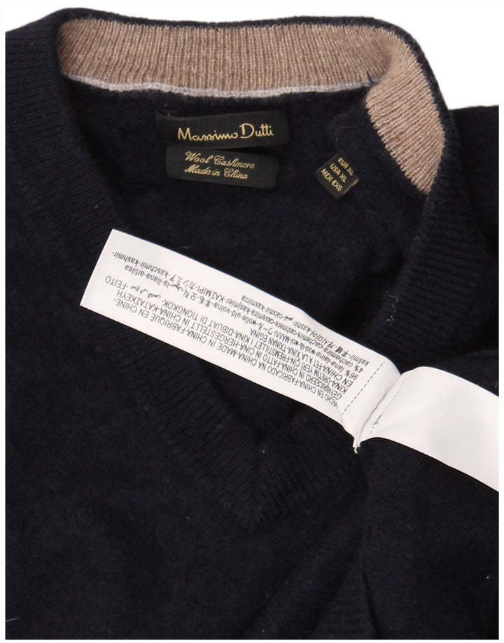 Massimo Dutti Damen Pullover mit V-Ausschnitt UK 18 XL Marineblaue Wolle