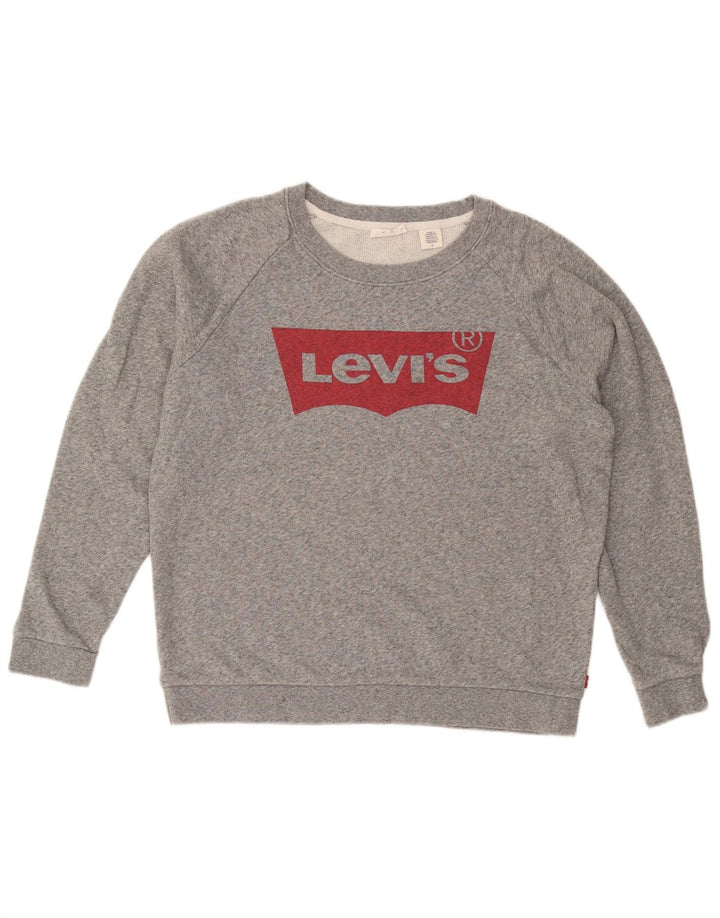 LEVI'S Damen Grafik-Sweatshirt-Pullover UK 14 Mittelgrau meliert