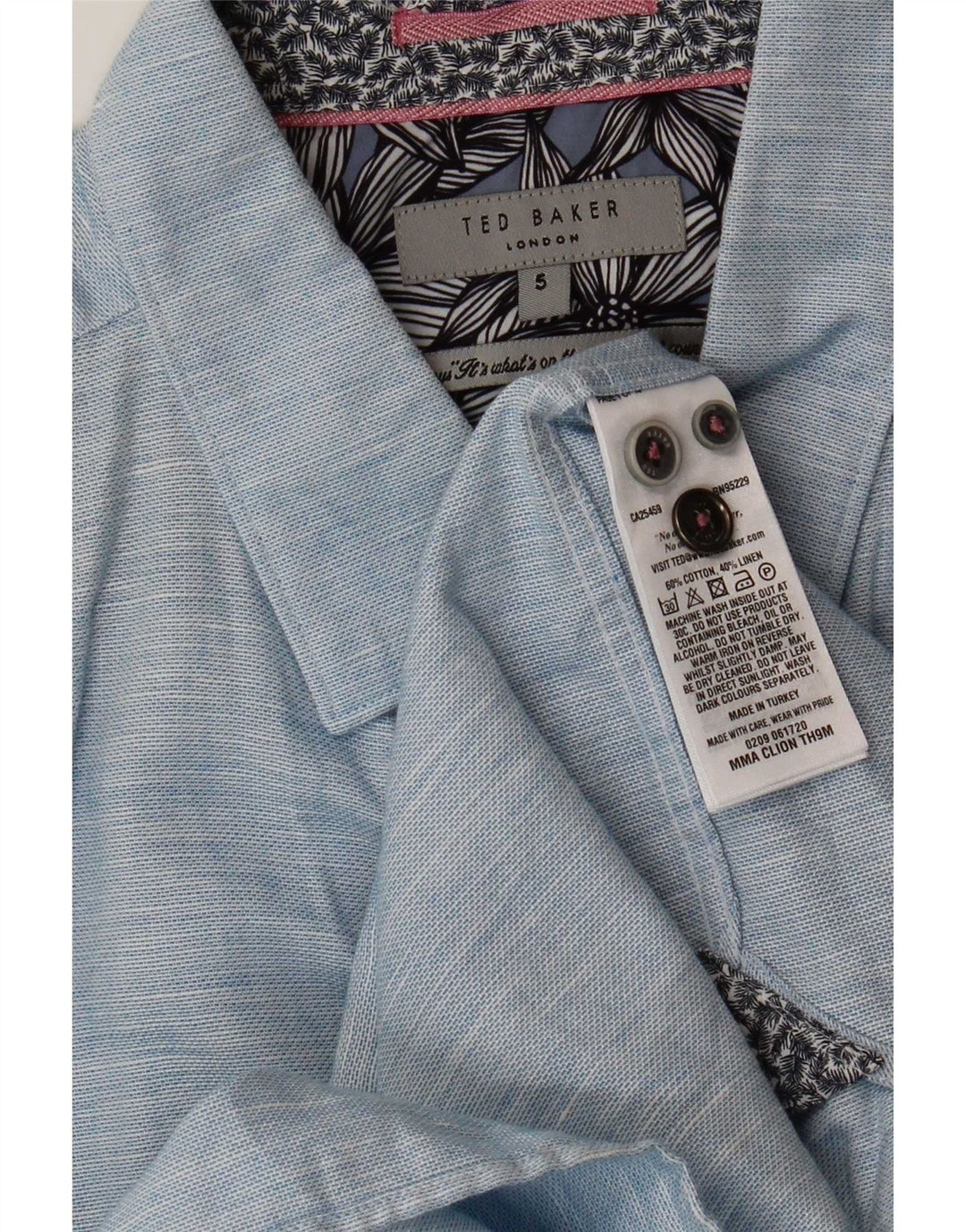 Ted Baker Herren-Kurzarmhemd, Größe 5, XL, blau gefleckte Baumwolle