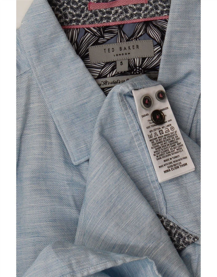 Ted Baker Herren-Kurzarmhemd, Größe 5, XL, blau gefleckte Baumwolle
