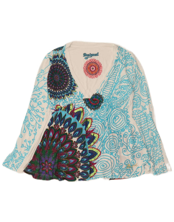 Desigual Womens Graphic Top Langarm UK 12 Medium White Floral Viscose