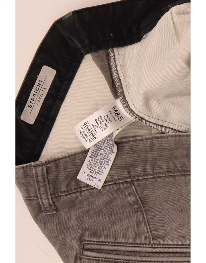 Marks & Spencer Herren gerade Chinohose W34 L33 graue Baumwolle