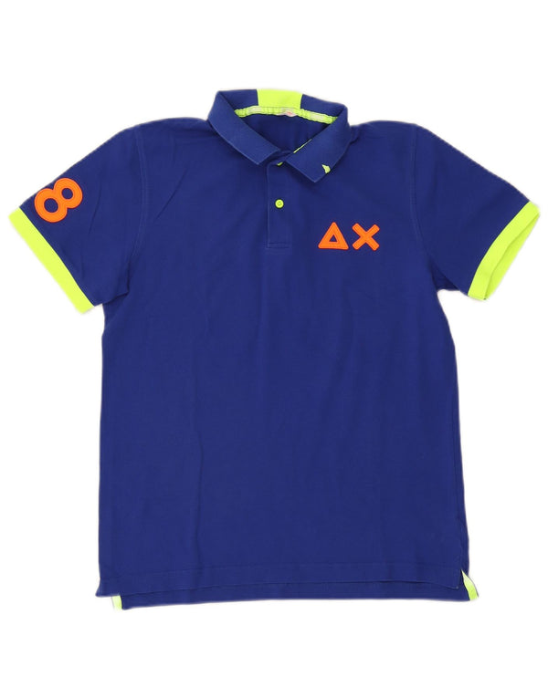 Sun68 Jungen-Poloshirt mit Grafik, 13–14 Jahre, blaue Farbblock-Baumwolle