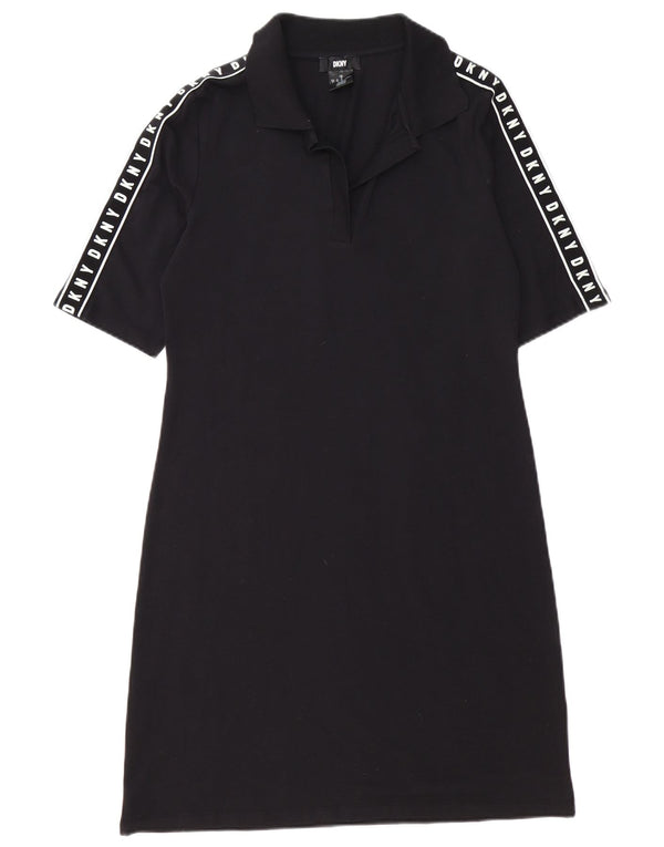 Dkny Womens Graphic Polo Dress UK 10 Small Schwarze Baumwolle