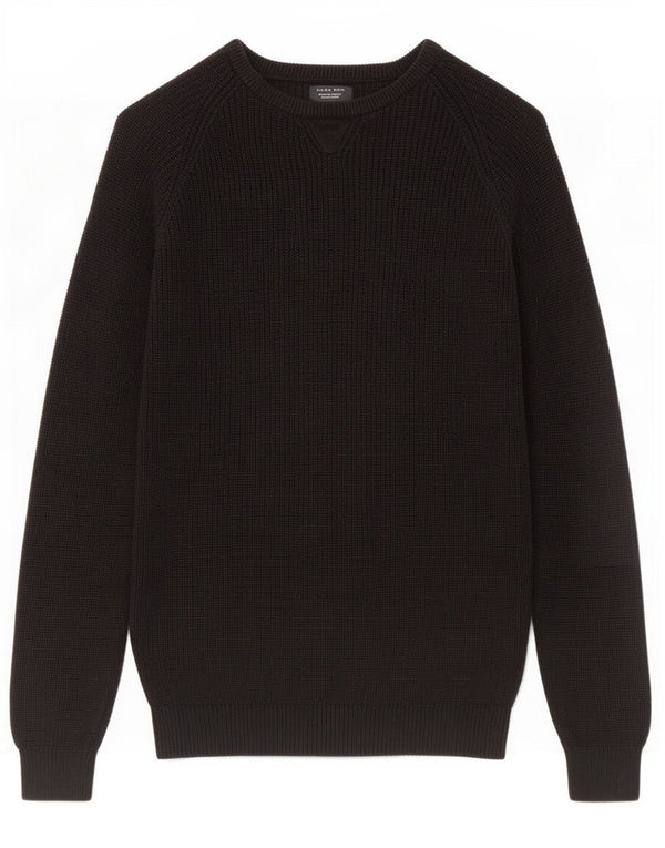 Zara Herren-Pullover mit U-Boot-Ausschnitt, groß, aus schwarzer Baumwolle