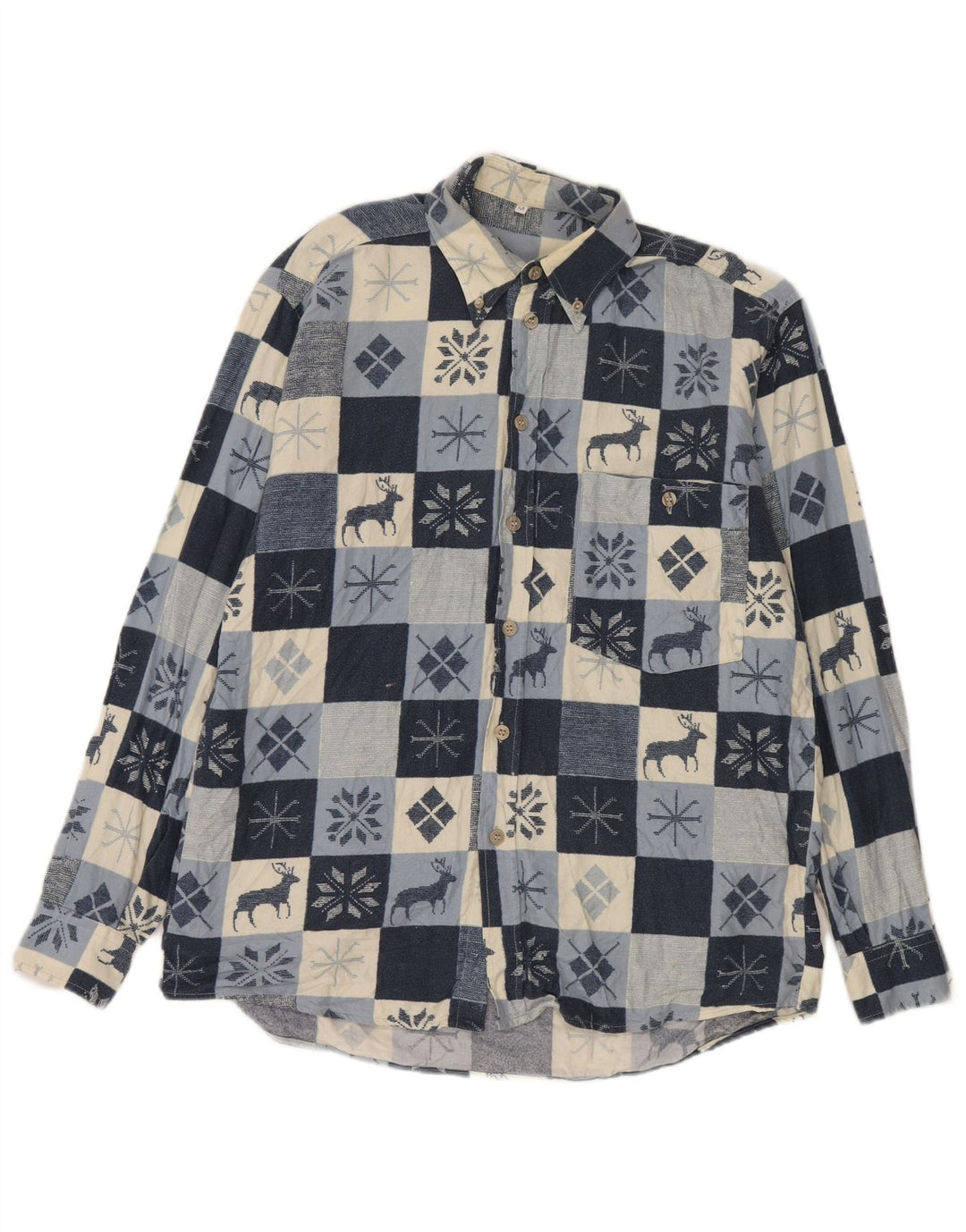 Vintage Herren Flanellhemd Medium Marineblau Fair Isle