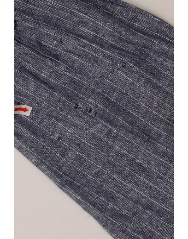 VINTAGE Herrenhemd XL Blaues Nadelstreifen-Leinen