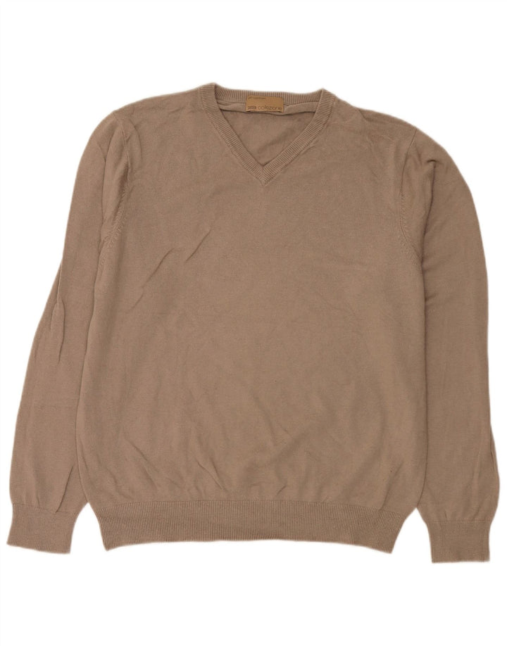 Marks & Spencer Herren-Pullover mit V-Ausschnitt, groß, braune Viskose