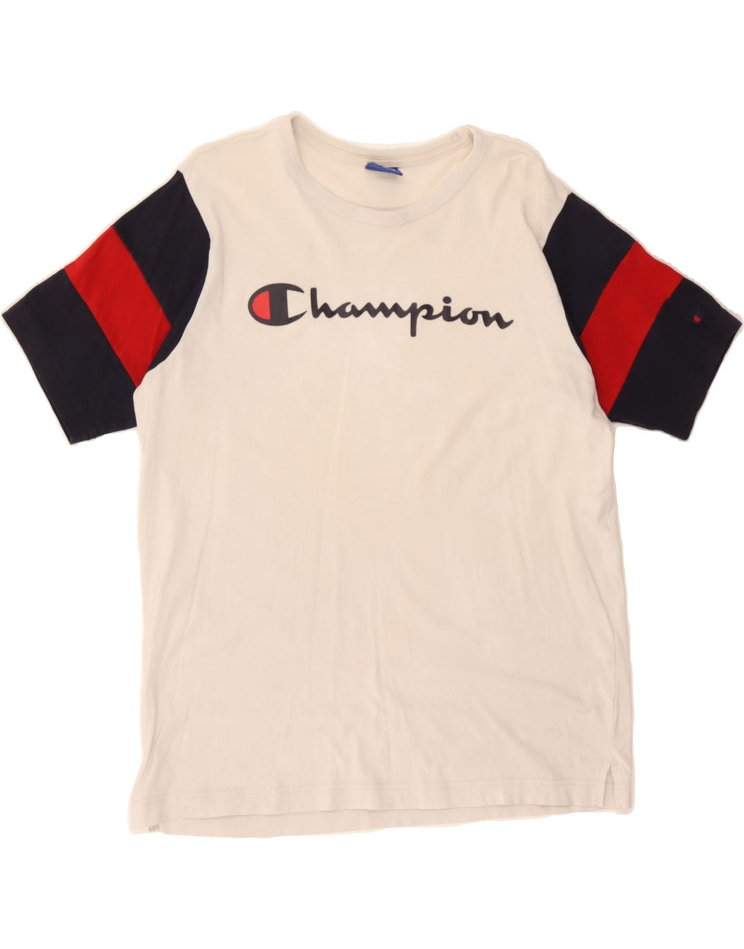 CHAMPION Mens Graphic T-Shirt Top XS White Colourblock Vintage Champion and Second-Hand Champion from Messina Hembry 