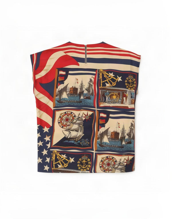 Vintage Womens Blouse Top UK 12 Medium Multicoloured Nautical