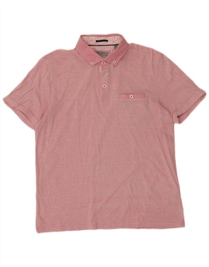 Ted Baker Herren-Poloshirt, Größe 4, groß, rosa Chevron-Baumwolle