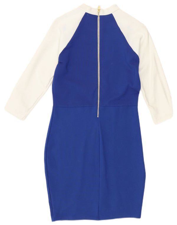 KAREN MILLEN Damen Figurbetontes Kleid UK 12 Mittelblau Moderner Farbblock
