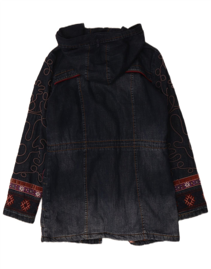 Desigual Damen Übergroßer grafischer Jeansmantel EU 36 Kleines Marineblau mit Blumenmuster
