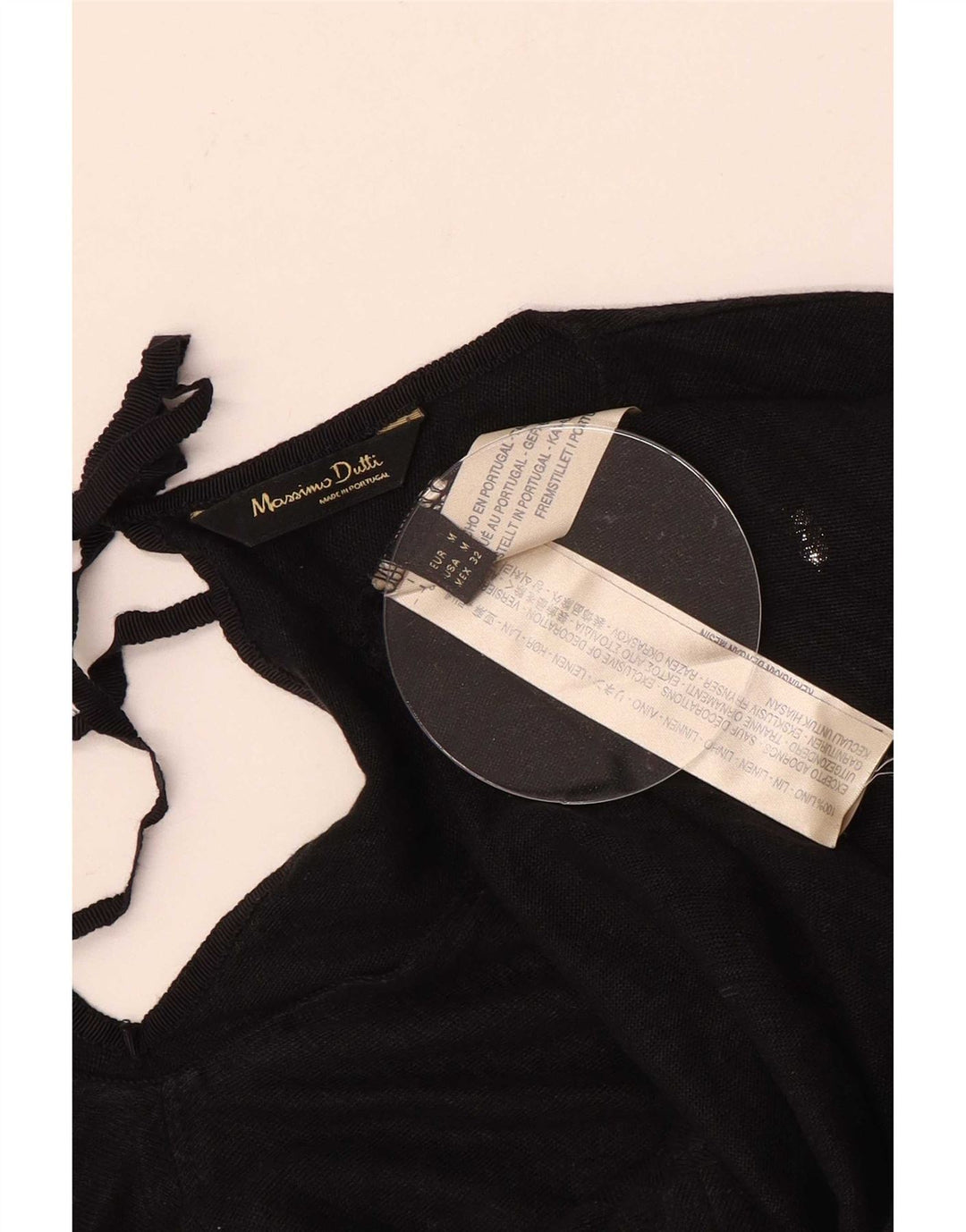 Massimo Dutti Damen Top Langarm UK 14 Mittelschwarzes Leinen