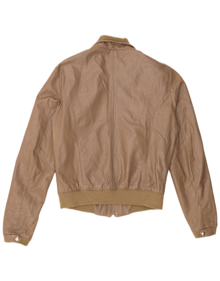 Vintage Damen Bomber Lederjacke UK 18 XL Khaki Leder