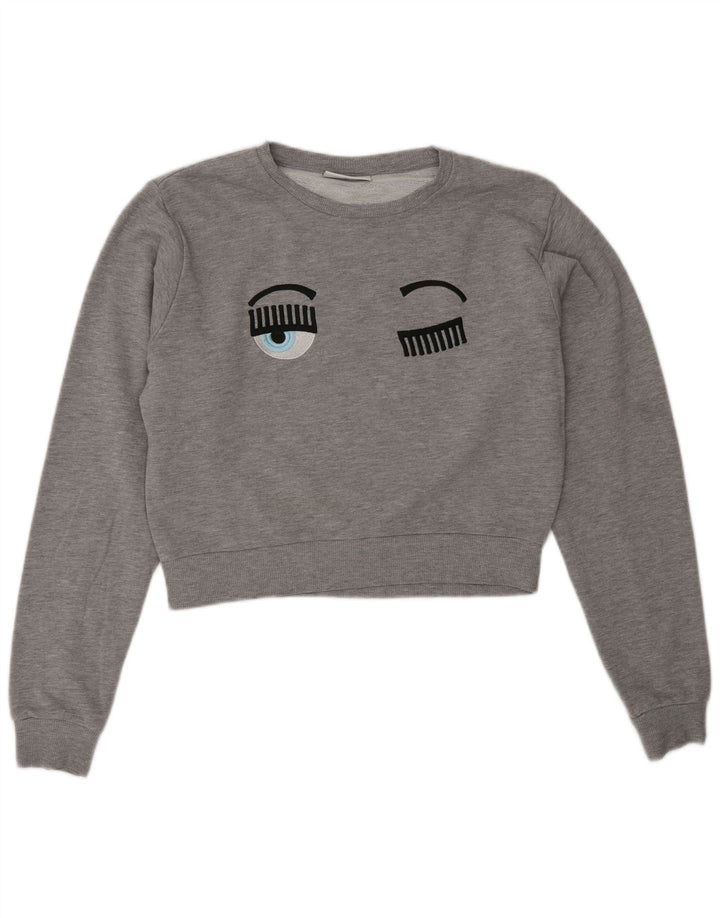 CHIARA FERRAGNI Womens Oversized Crop Sweatshirt Jumper UK 10 Small Grey
