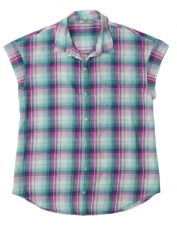 Lee Womens Riders Ärmelloses Hemd UK 14 Mittelgrün kariertes Polyester