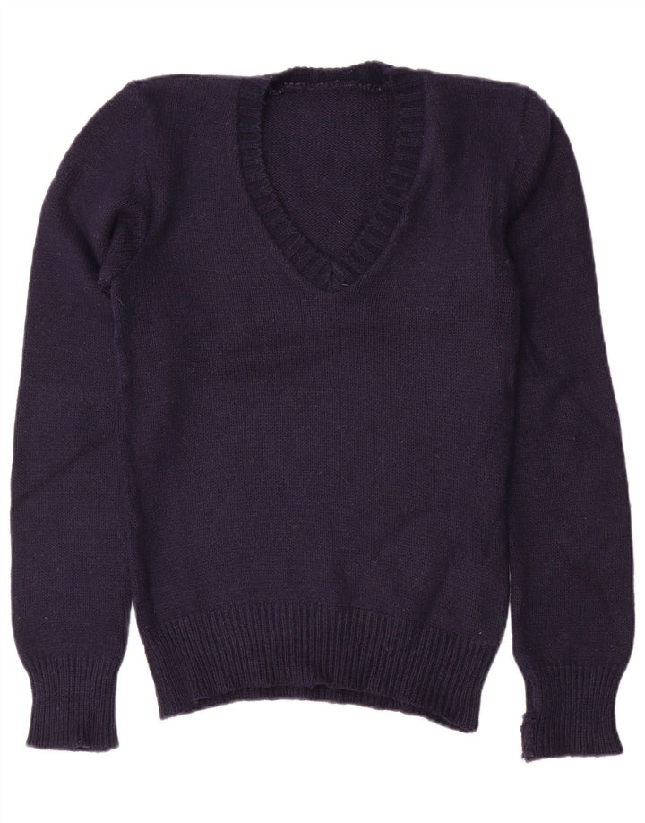VINTAGE Damen V-Ausschnitt Pullover Pullover UK 10 Small Marineblau