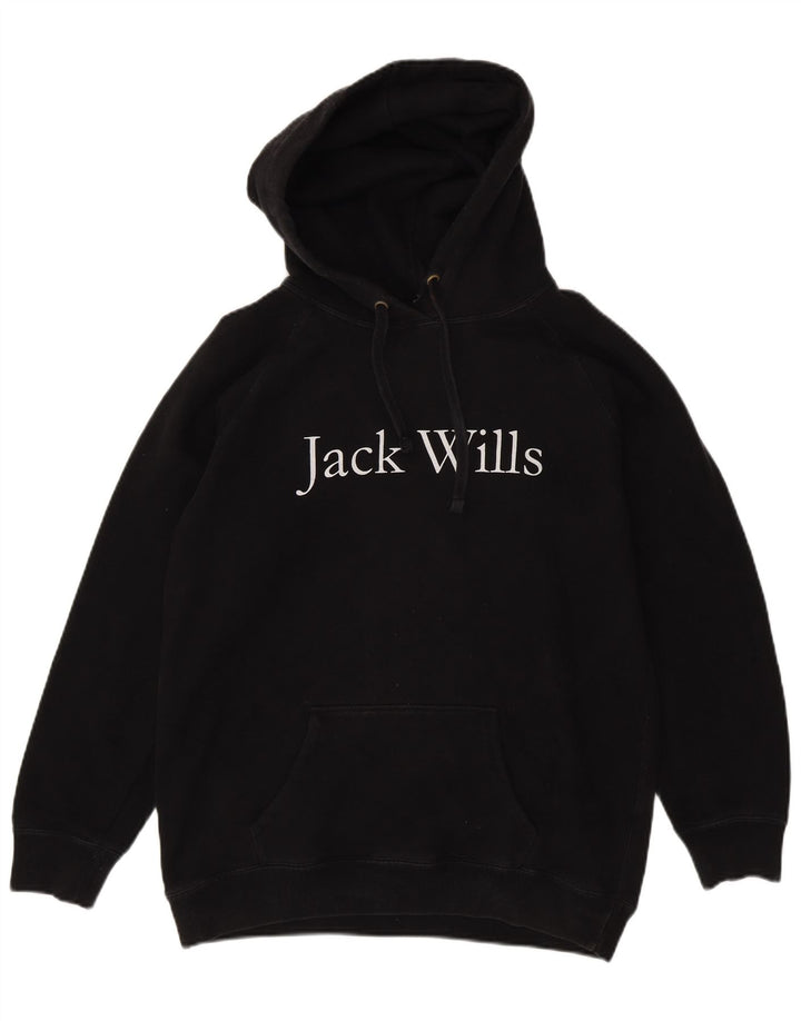 JACK WILLS Womens Oversized Graphic Hoodie Jumper UK 12 Medium Black