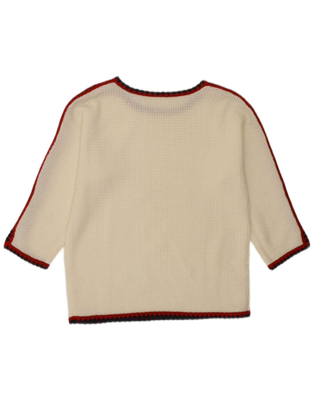 VINTAGE Damen Pullover mit 3/4-Ärmeln und U-Boot-Ausschnitt, UK 16, Größe L, Weiß