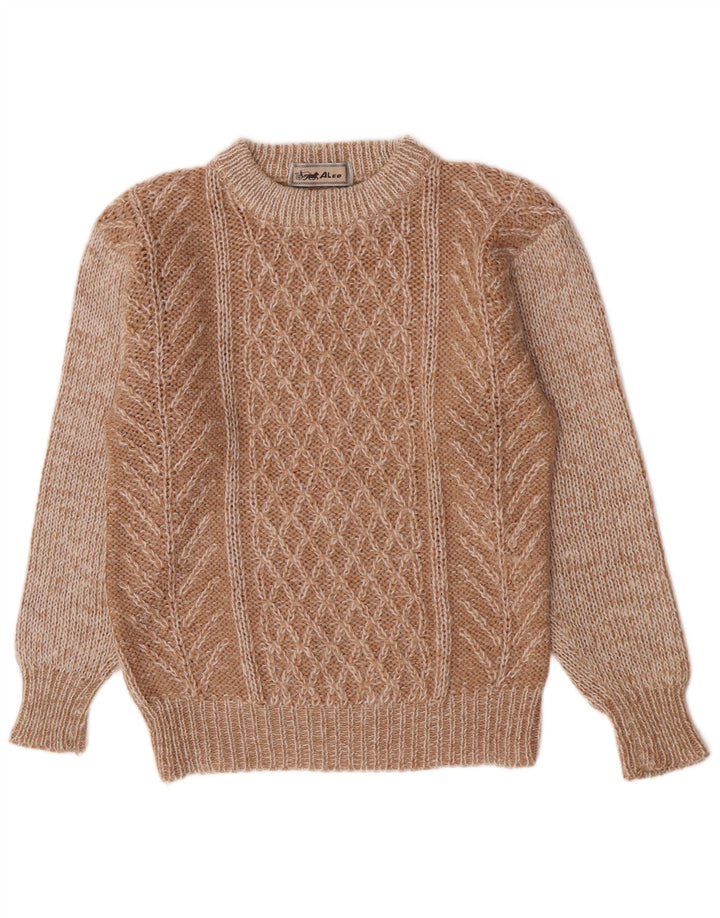 Vintage Herren-Pullover mit Rundhalsausschnitt, reguläre Passform, mittelbraun, geometrisch