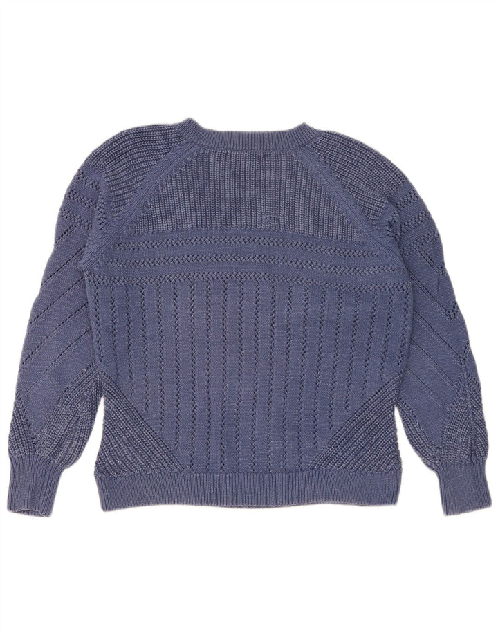Marks & Spencer Damen-Pullover mit V-Ausschnitt, UK 14, mittelblaue Baumwolle
