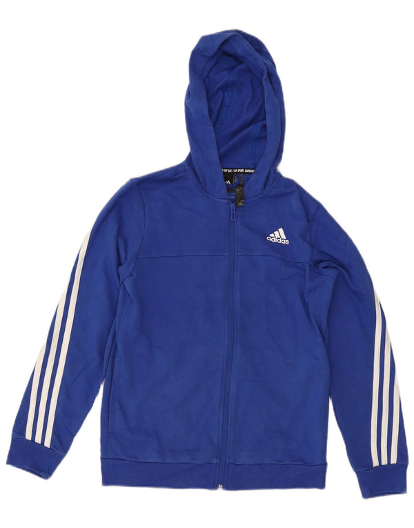 Adidas Jungen-Kapuzenpullover mit Reißverschluss, 11–12 Jahre, blaue Baumwolle