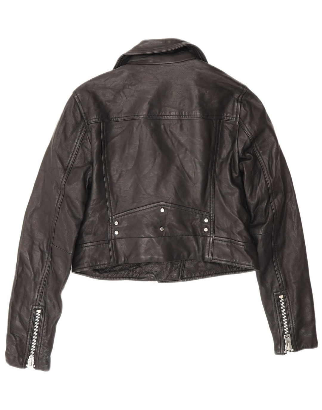 All Saints Damen Crop Leder Bikerjacke UK 4 XS Schwarzes Leder