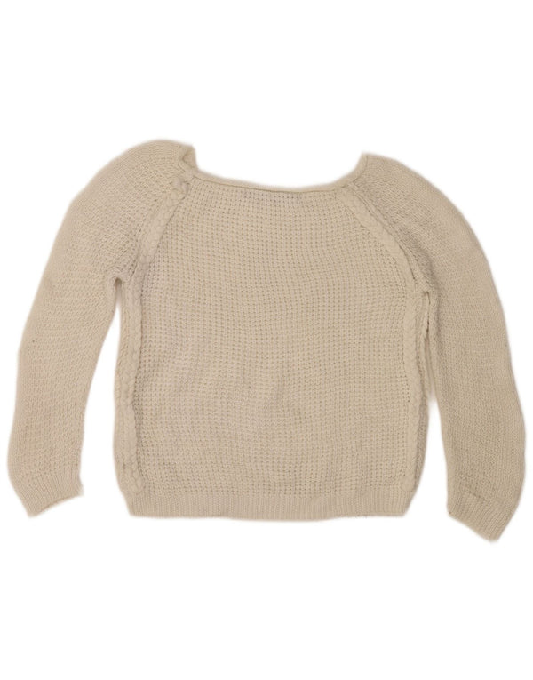 Zara Damen Crop 3/4-Ärmel-Pullover mit U-Boot-Ausschnitt, Gr. 12, Mittelweiß