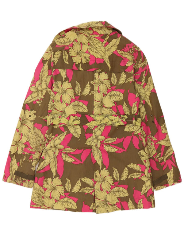 Billabong Womens Trench Coat UK 12 Medium Khaki Floral Cotton